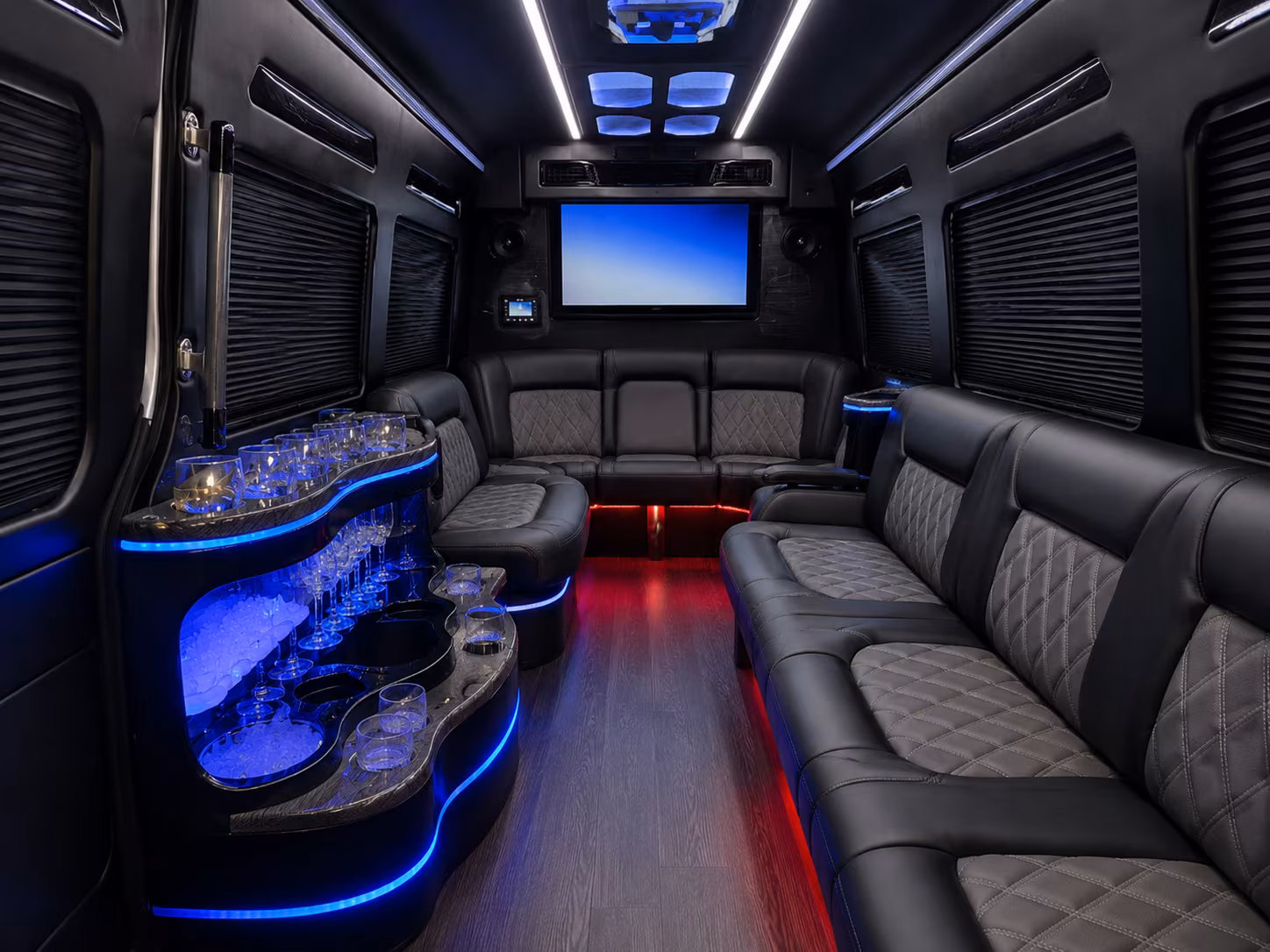 madera 18 passenger party bus interior