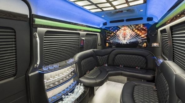Interior of Charter Bus Company Madera's Sprinter Limo in Madera